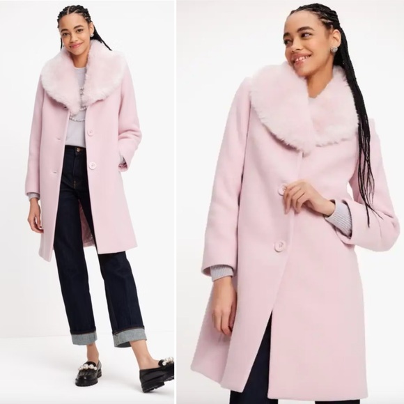 kate spade Jackets & Blazers - Kate Spade Faux Fur Lapel Wool Coat Pink